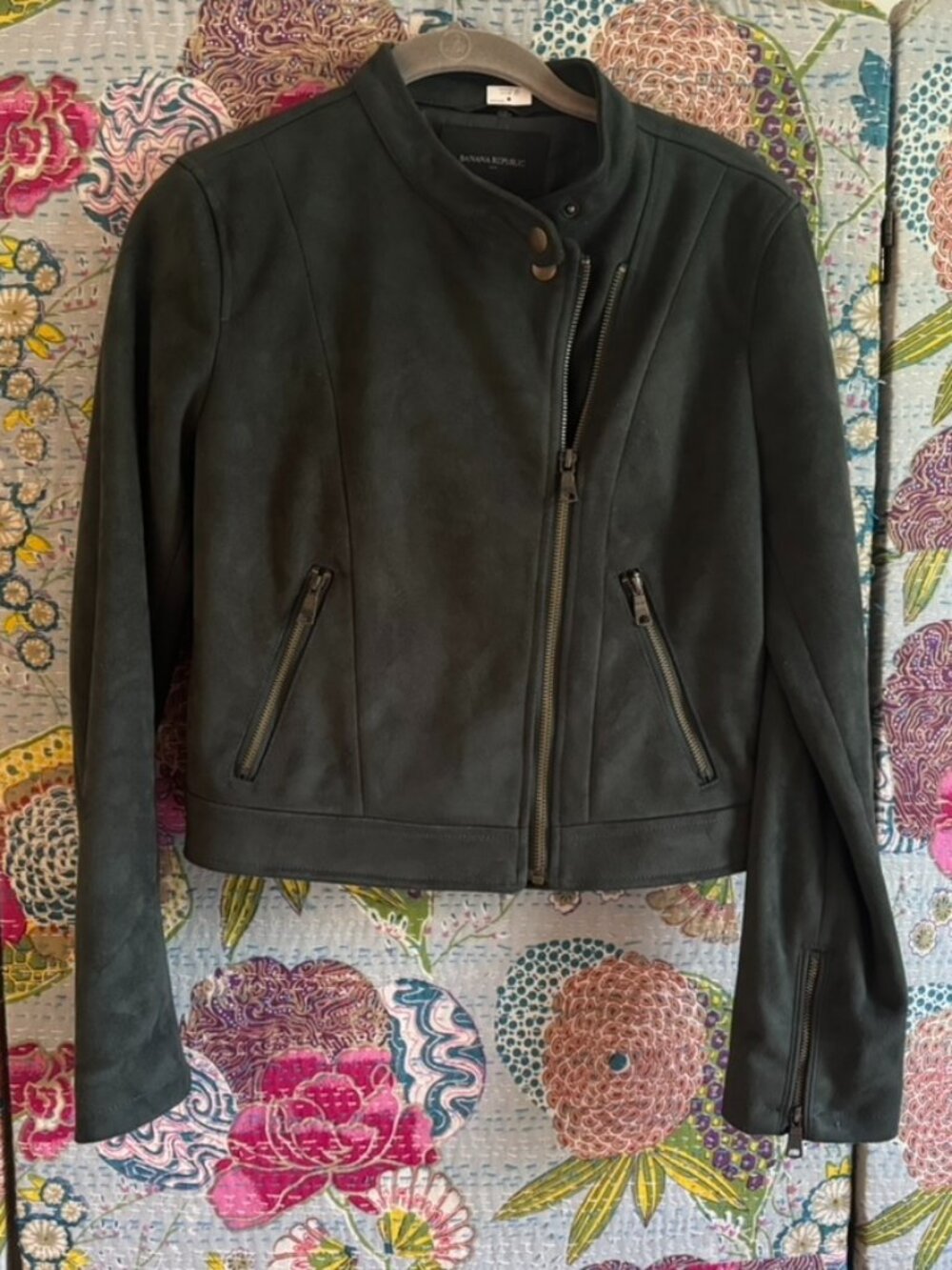 Banana Republic - dark green, vegan suede moto jacket XS